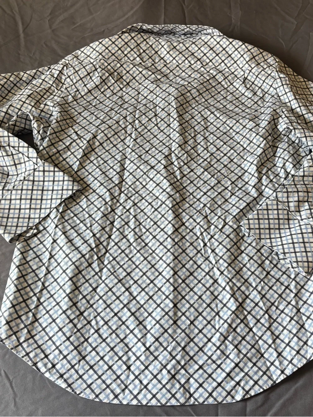 Banana Republic White Dress Shirt with Blue and Gray Plaid